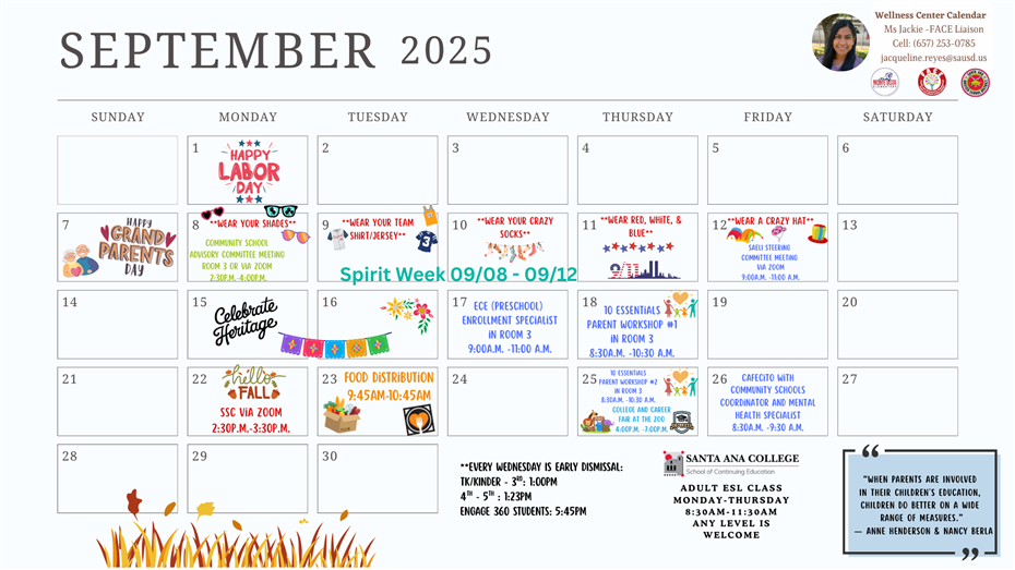 FACE September Calendar